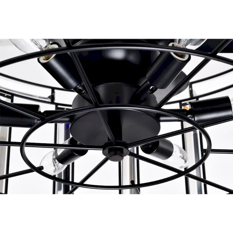 Livia 25 Inch Elegant and Glam Style Matte Black Finish Crystal Lighted Ceiling Fandelier with Remote