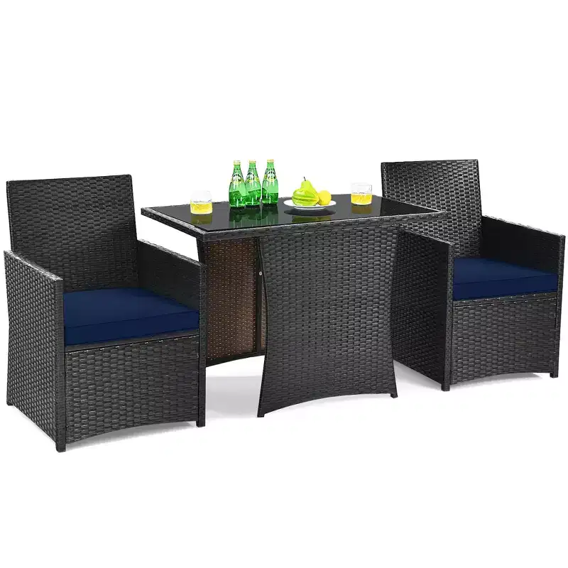 Costway 3PCS Patio Rattan Furniture Set Cushion Sofa Armrest Garden Deck