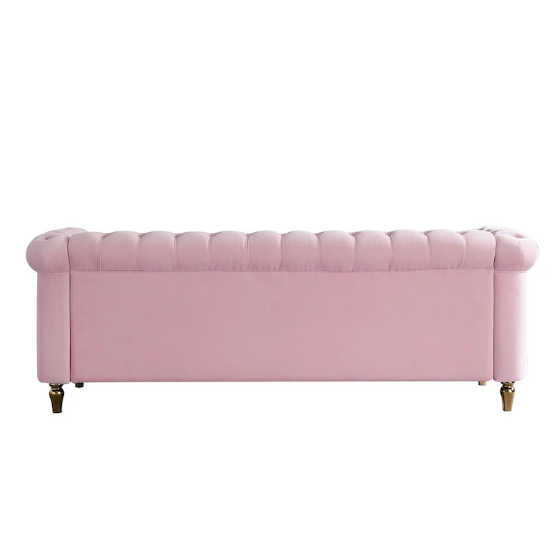 Green / Pink Velvet Chesterfield Sofa with Gold Trim & Button Tufting – 2-Seat