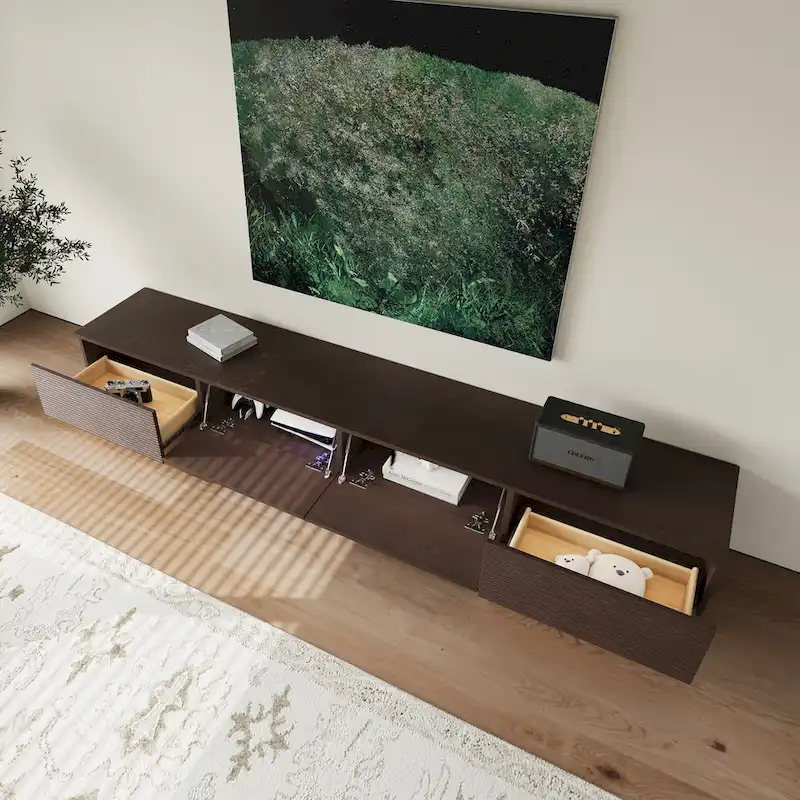 78.74 Mid Century Modern TV Stands, Dark Brown Solid Wood Media Consoler