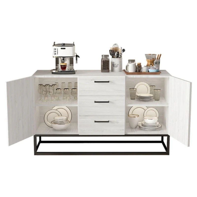 Faux Wood Sideboard with 3 Drawer Server Cabinet