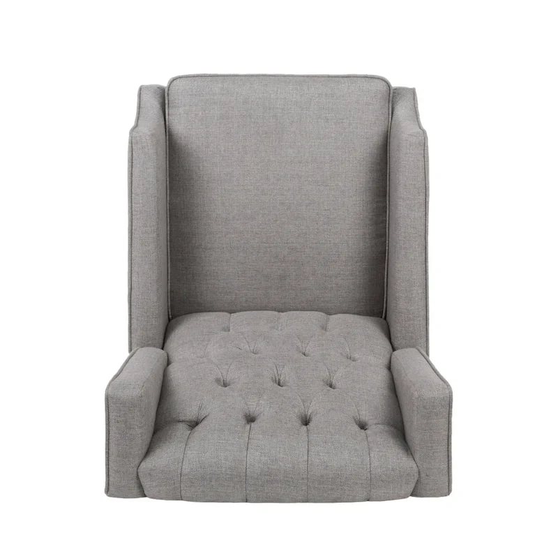 Grey Fabric Mid-Century Upholstered Wingback Push-Back Recliner with Footrest and Button-tufted Backrest