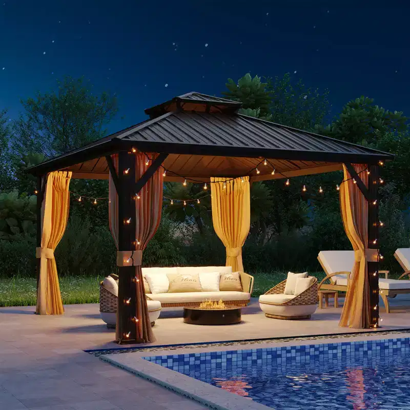 EROMMY Aluminum Patio Gazebo, Hardtop Gazebo With Galvanized Steel Roof And Aluminum Frame