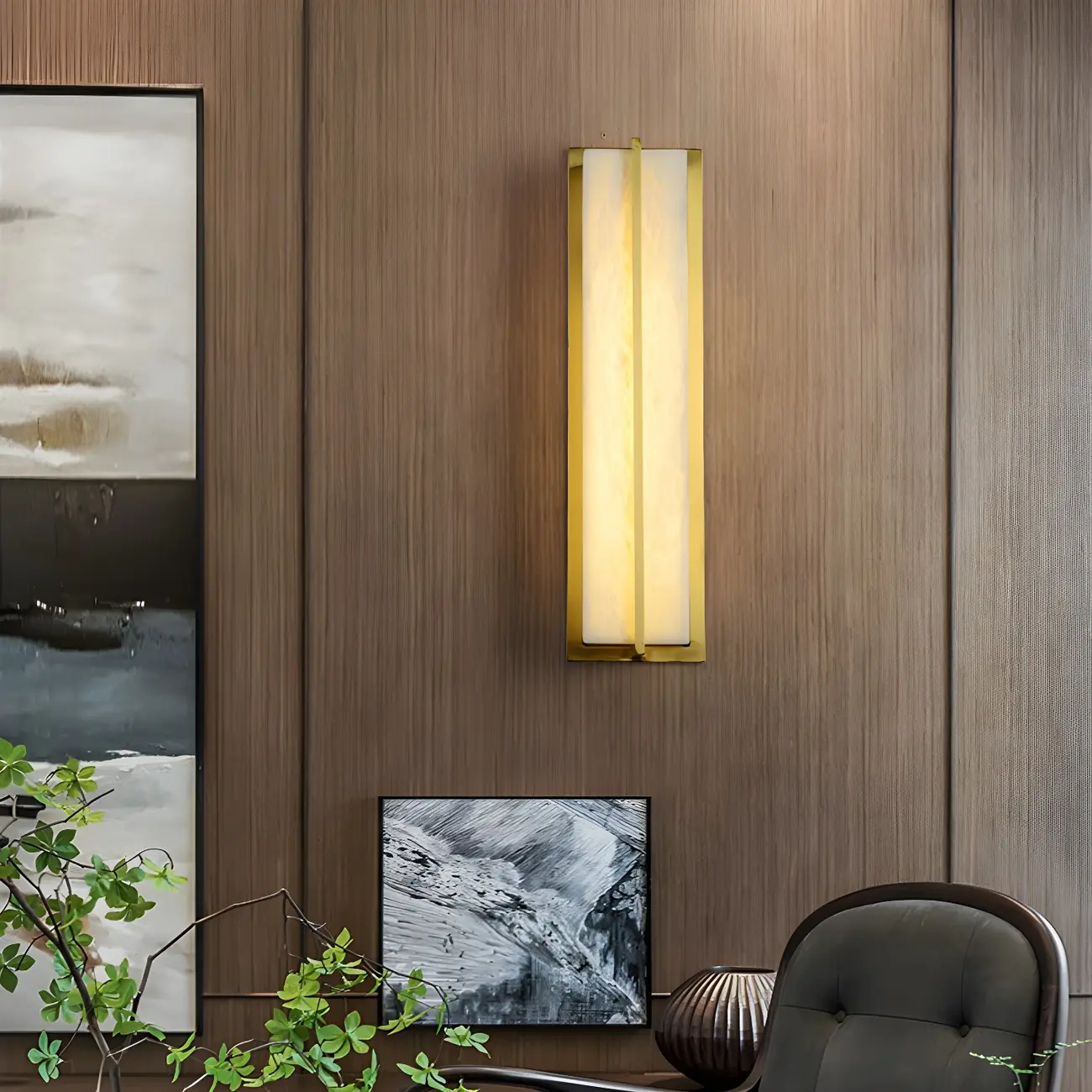 Modern Rectangle Stone Wall Sconce 3 Dimming LED for Living