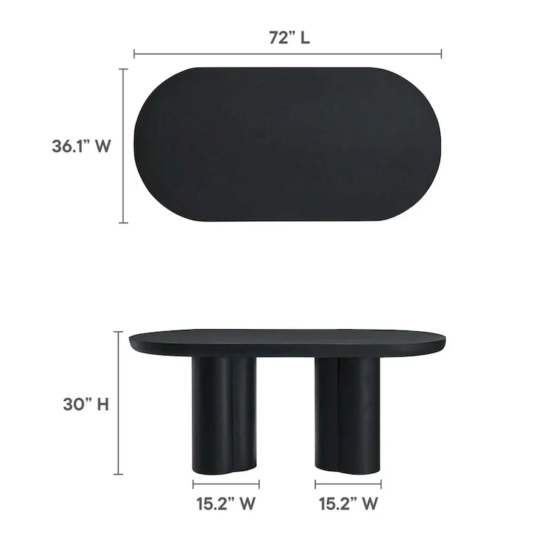 72 Oval Dining Table with Concrete-Effect Finish and Double Pedestal Base