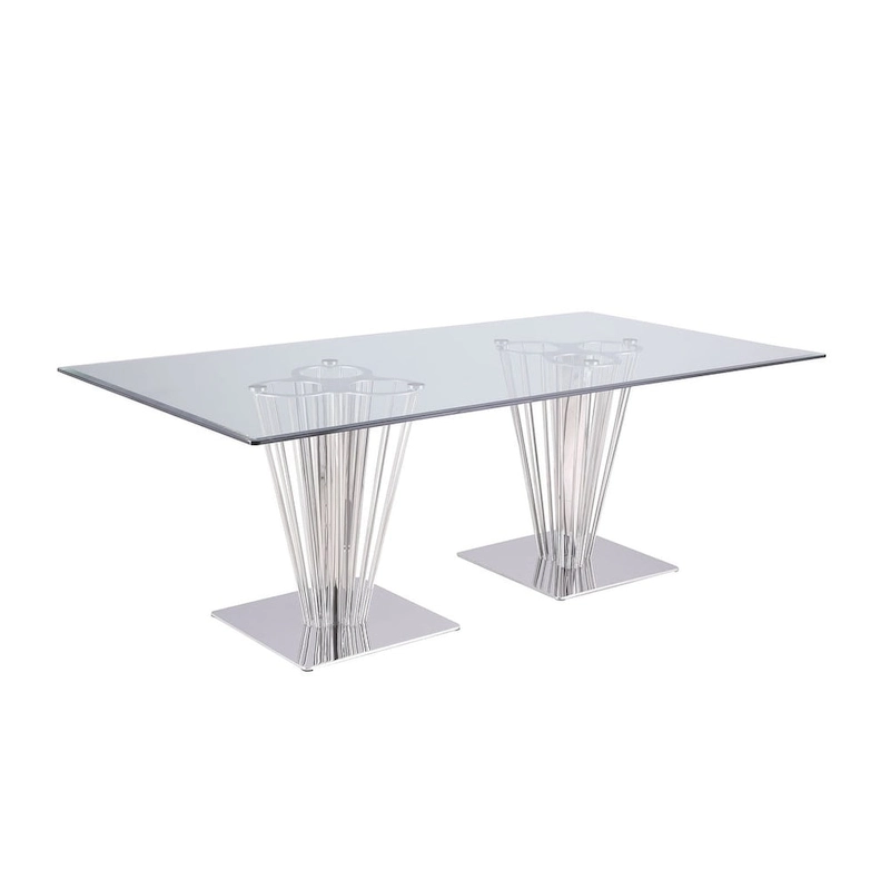 Somette Fiona Rectangular Dining Table with Double Pedestal Base - Silver