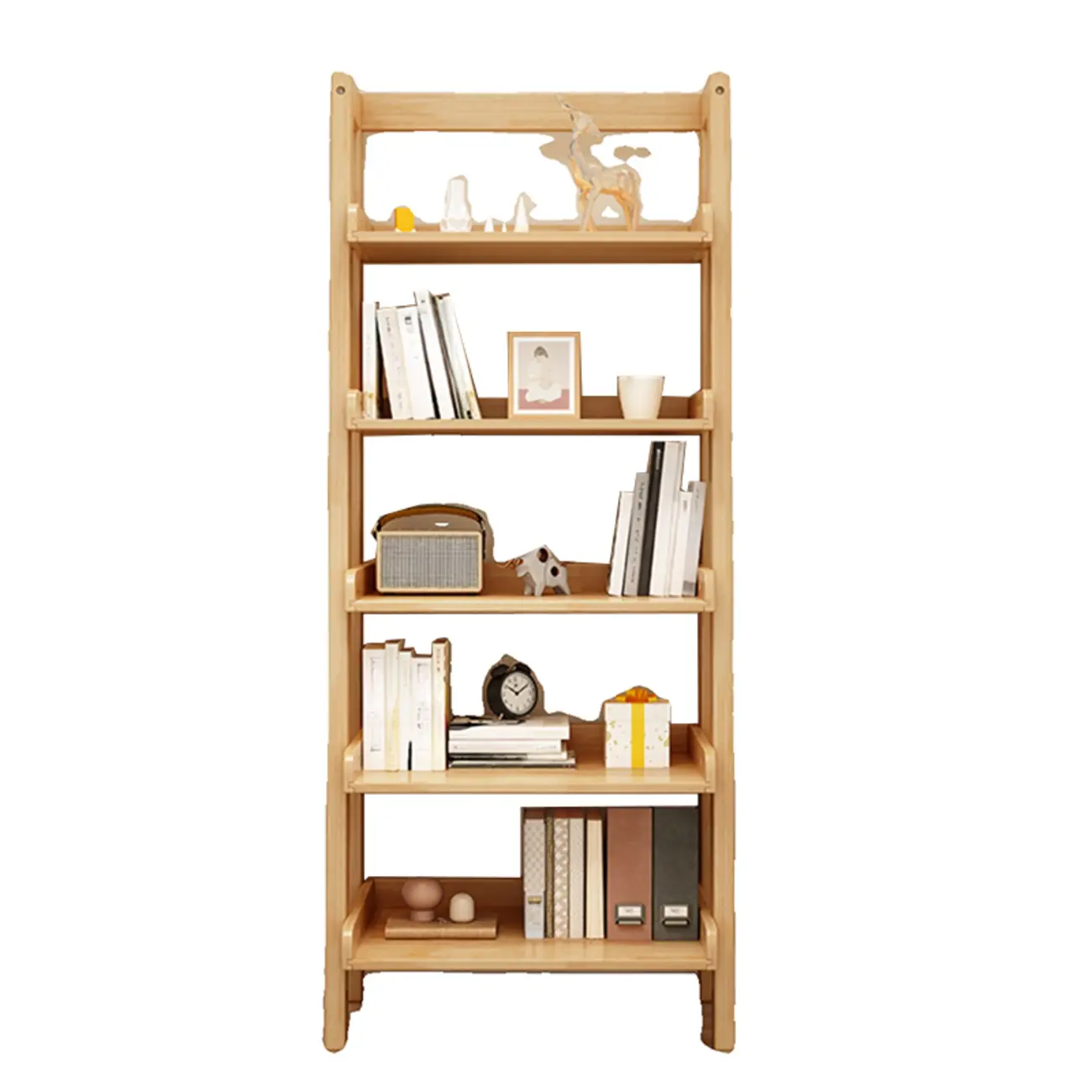 Scandinavian Rectangle Wood 5-Tier Ladder Bookcase