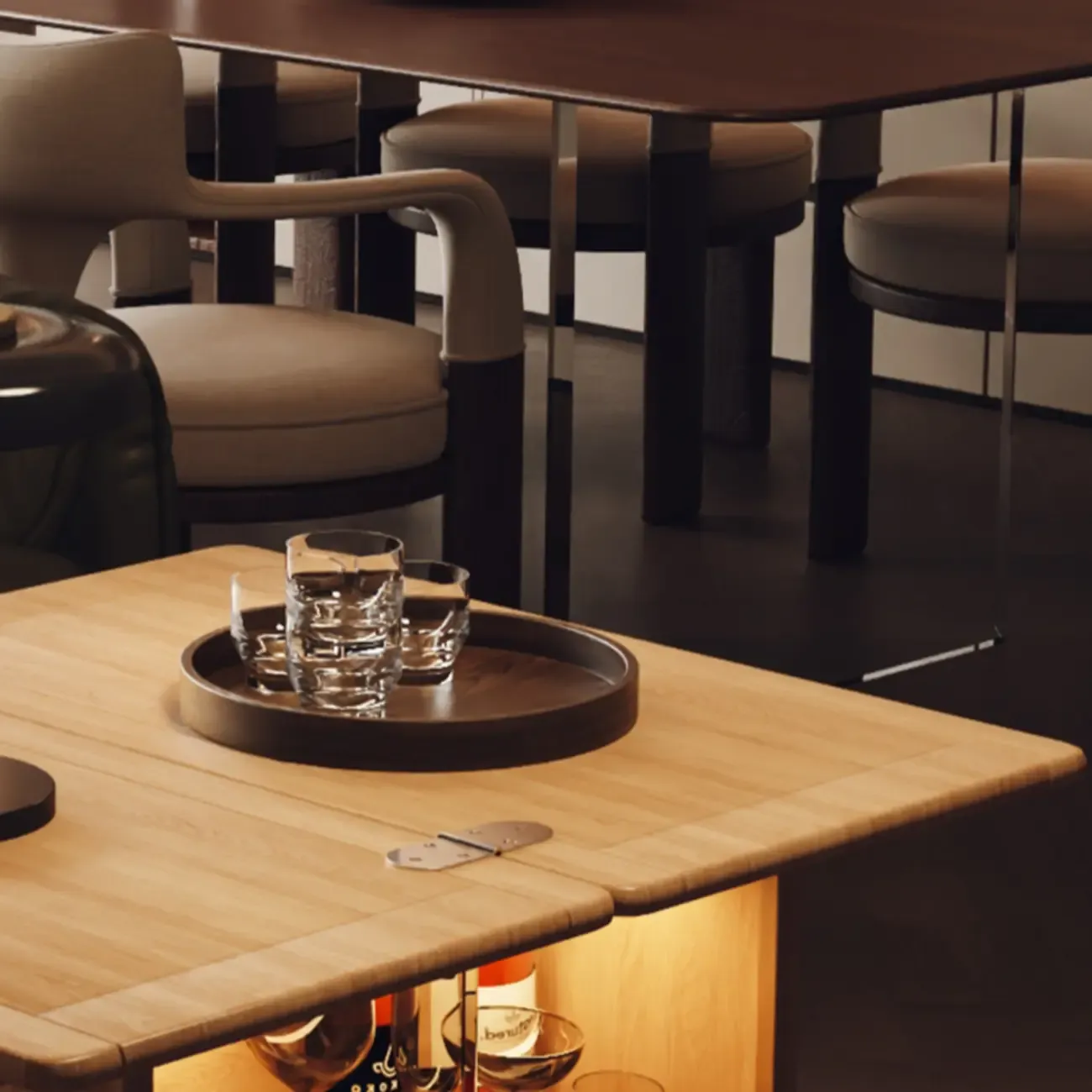 Elegant White Multi-function Wooden Wheel Side Table