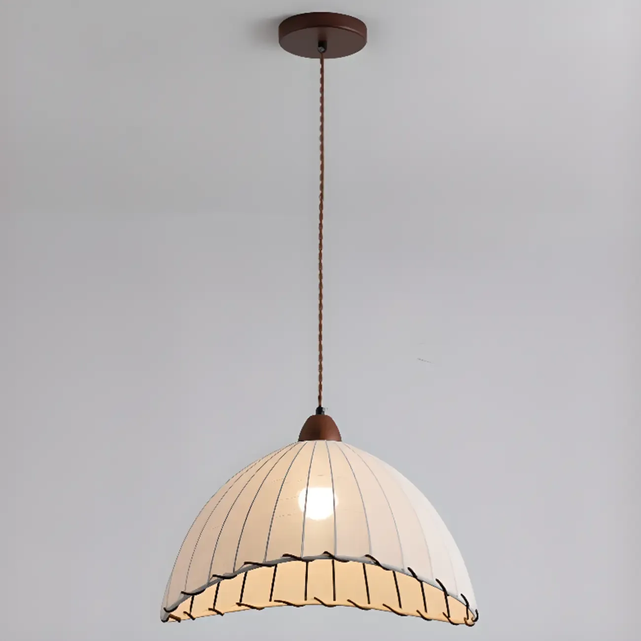 Dome-Shape White Fabric Rope Pendant Light Residential Use