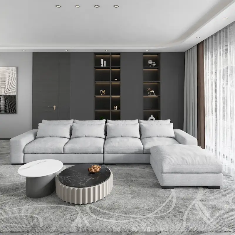 Light Grey / Dark Blue Modular Sectional Sofa with Ottoman, Seats 5