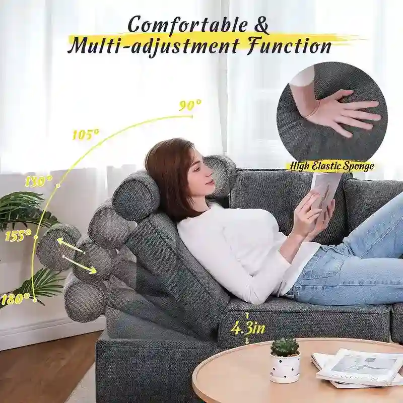 4 in 1 Multi-Function Folding Sofa Folding Bed Single Futon Couch Guest Bed with 2 Throw Pillows