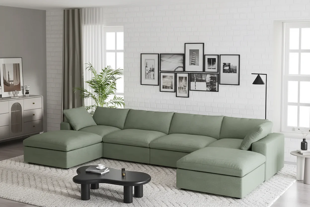 160 Widen Sectional Sofa Down Filled U-Shaped Couch 4 Seater with 2 Ottoman