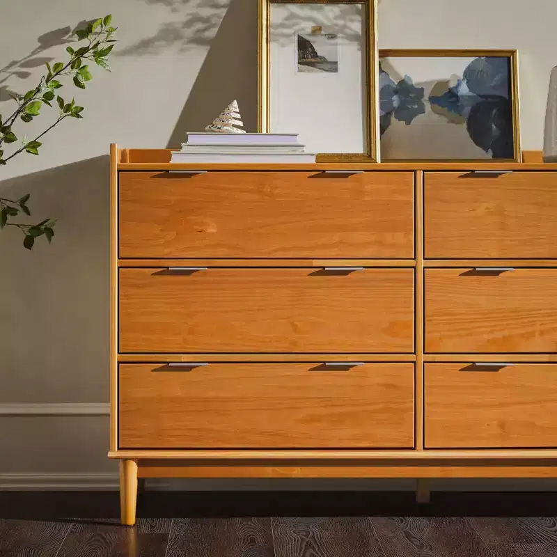 Mid-Century Modern Solid Wood 6-Drawer Double Dresser Caramel - Walker Edison