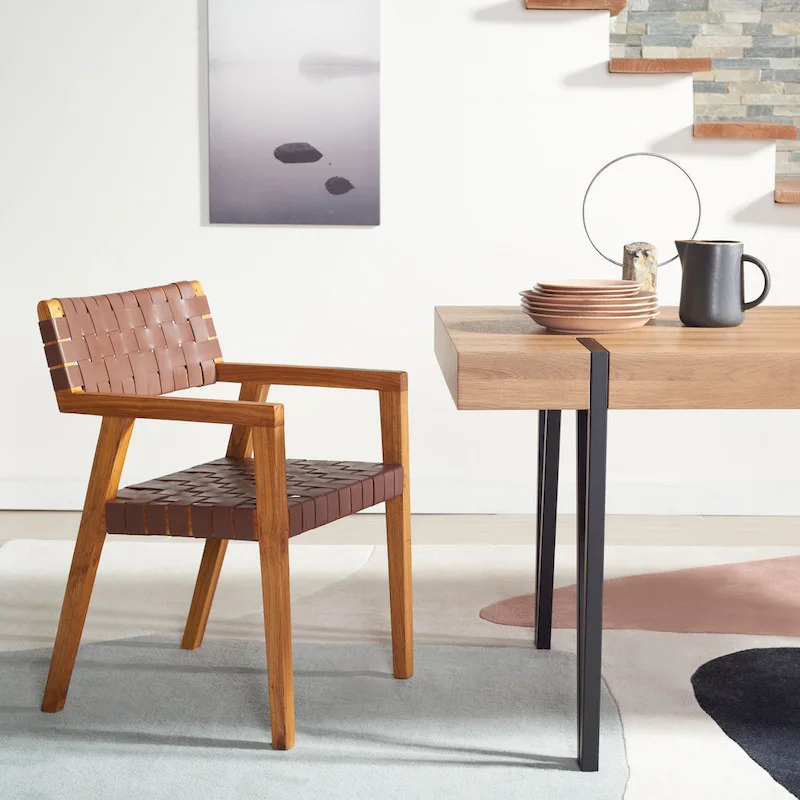 SAFAVIEH Gerda Woven Leather Dining Room Chair - 22.1  W x 20.9  L x 31.9  H - 22Wx21Dx32H