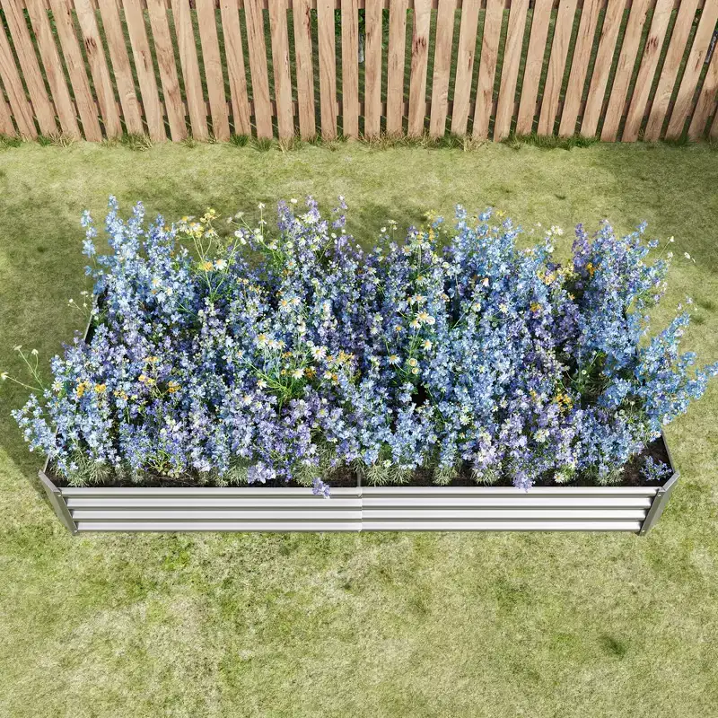 7.6x3.7x0.98 Silver Metal Raised Garden Bed for Vegetables, Herbs & Flowers for Patio Balcony Porch Entryway Shelf Display