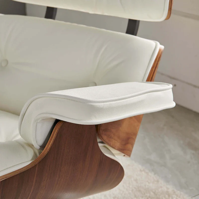 Mid-Century Modern Lounger Real Leather Arm Chair and Ottoman