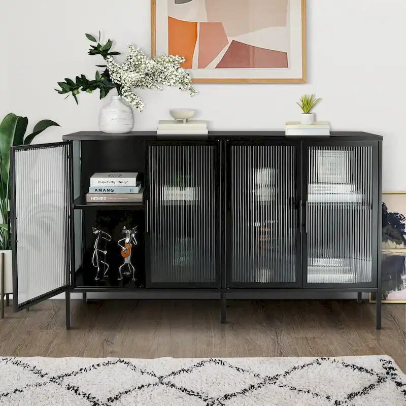 Metal Tempered Glass Cabinet with Adjustable Shelf