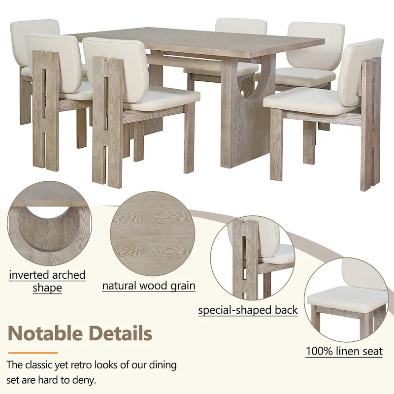 7-Piece Transitional Wooden Dining Set with Rectangular Table & 6 Chairs