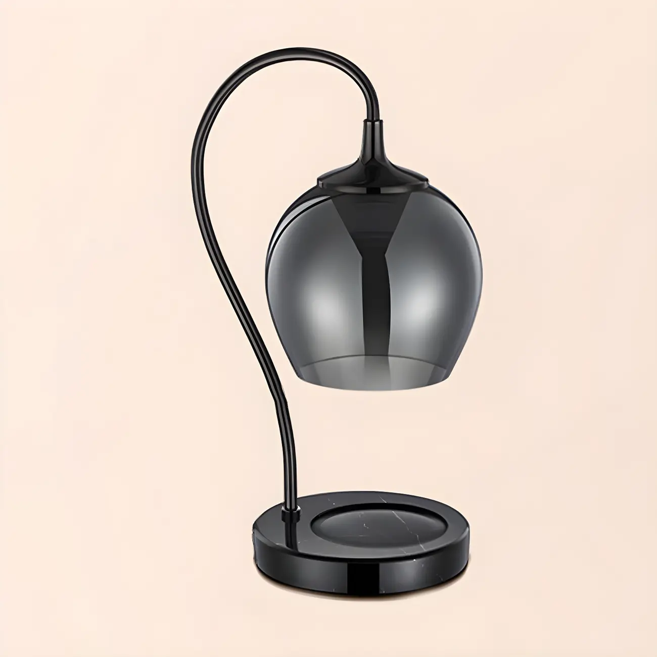 Modern Black Metal Glass Globe Table Lamp with Cup Holder Base