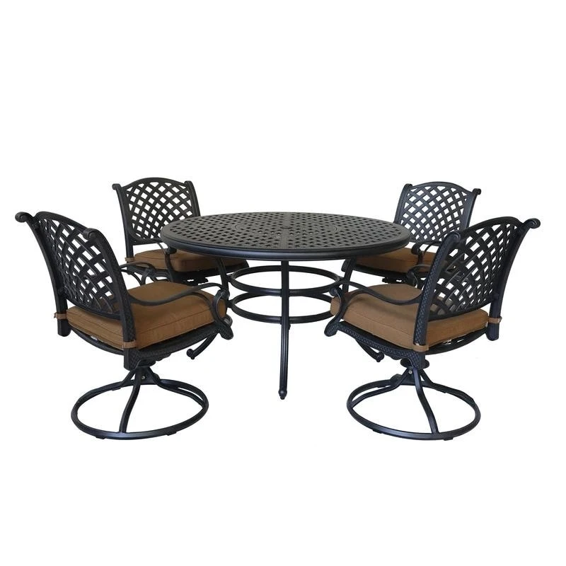 Ventura Cast Aluminum 5 Piece Round Dining Set with 4 Swivel Rockers - N/A