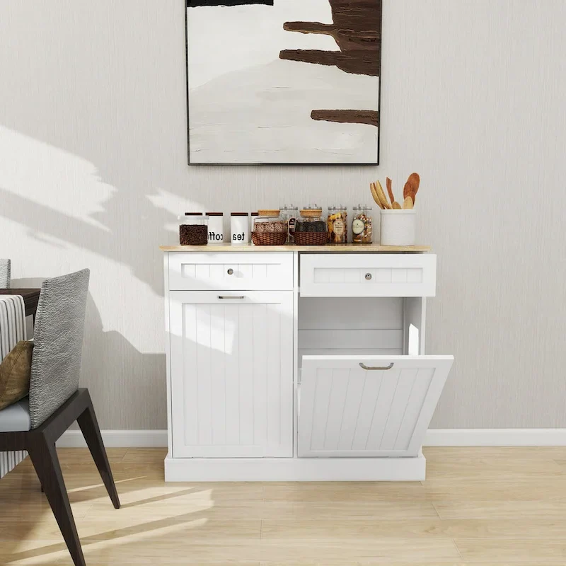 Kitchen Trash Cabinet with 2 Drawers