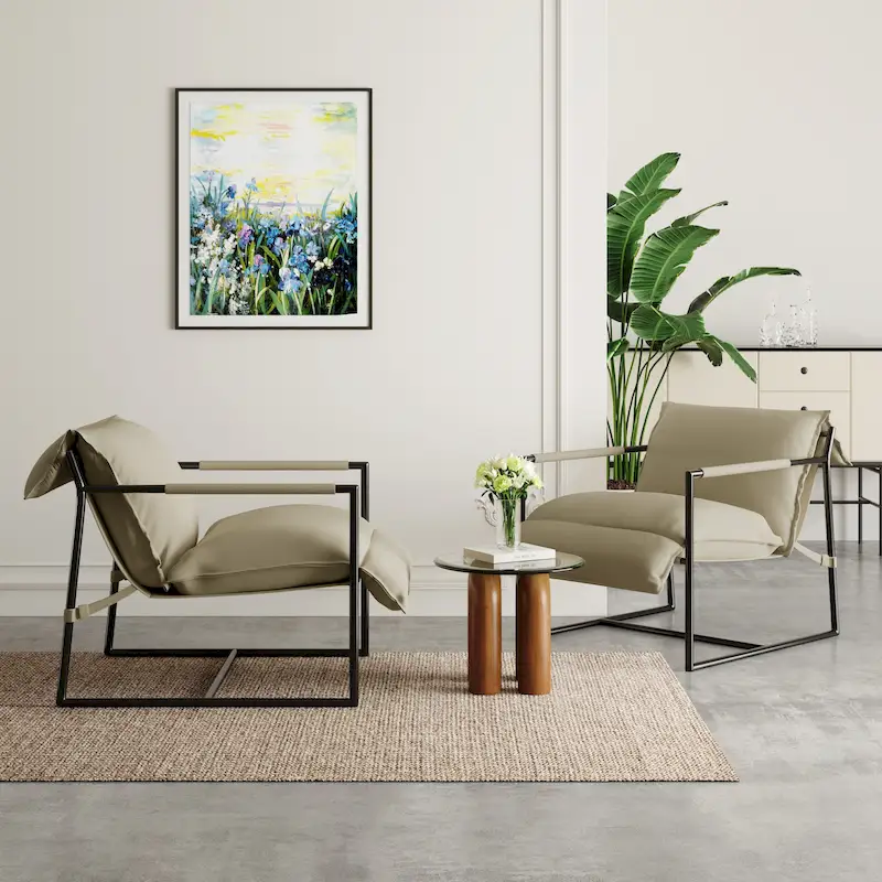 Fabric Accent Chair Metal Framed Sling Armchair