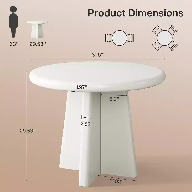 Tribesigns Round Dining Table for 2-4, 31.5-Inch Small Kitchen Table with Sturdy Base, Modern Dinner Furniture for Dining Room, Living Room, White
