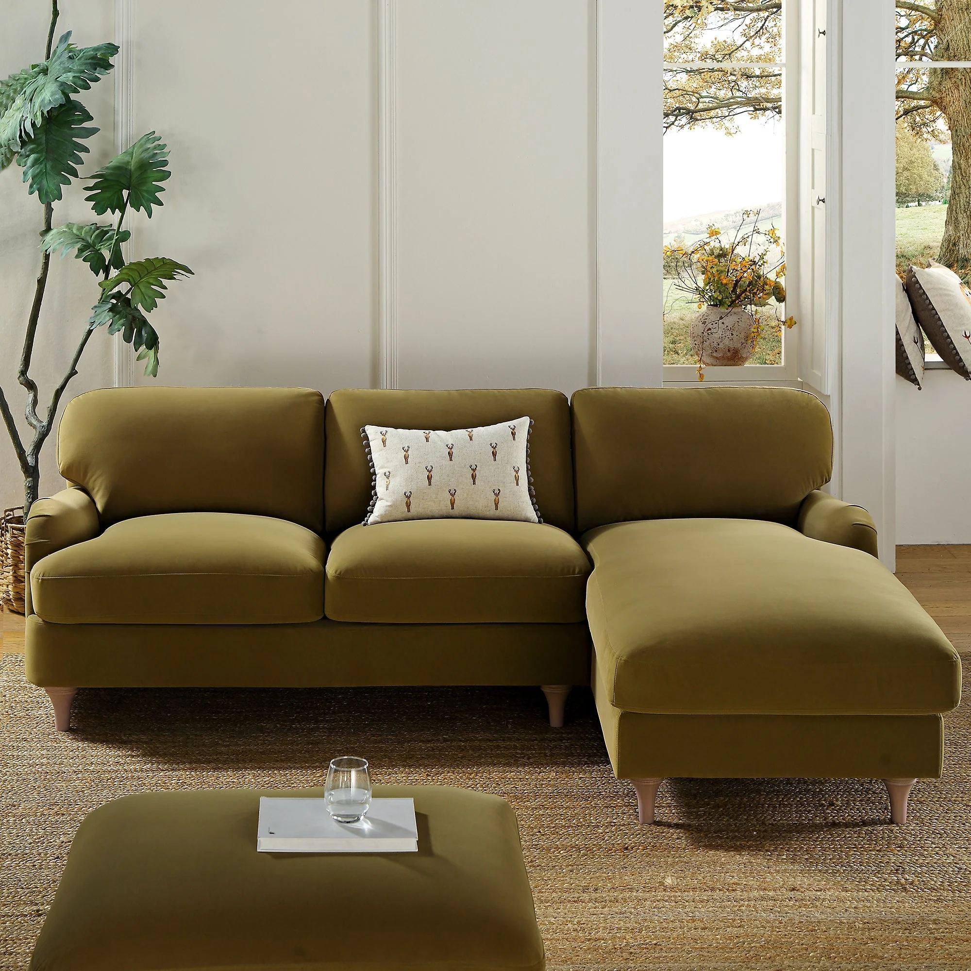Fudge Velvet Sofa, Grande Chaise Sofa Right Hand Facing