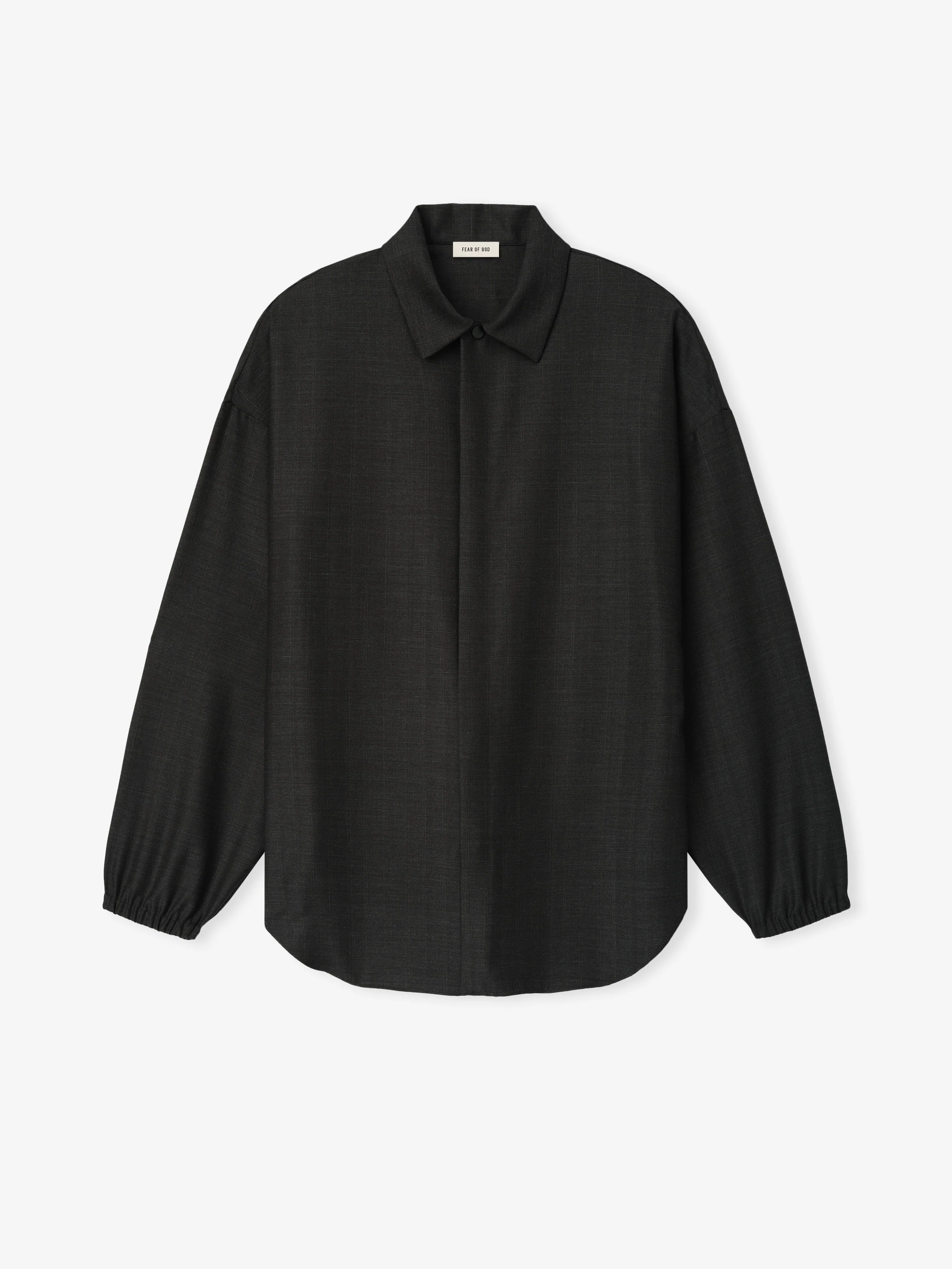 Grey Striped Wool Elastic Cuff Shirt