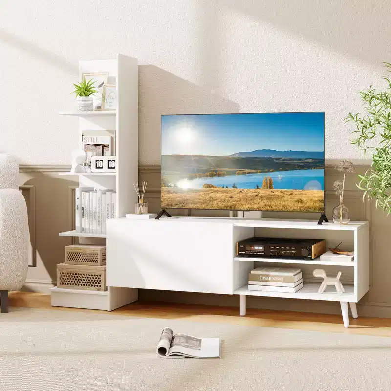 Costway TV Stand for TVs up to 50'' Modern TV Cabinet Media Entertainment Center w/ Bookshelf & 3-Position Adjustable Shelf
