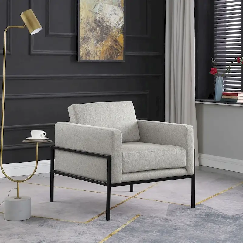 Modern Upholstered Club Chair, Camel/Grey/Blue/Brown, Metal Frame, Single