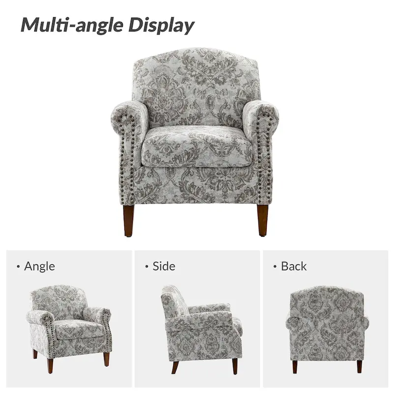 Wooden Upholstery Armchair with Nailhead Trims