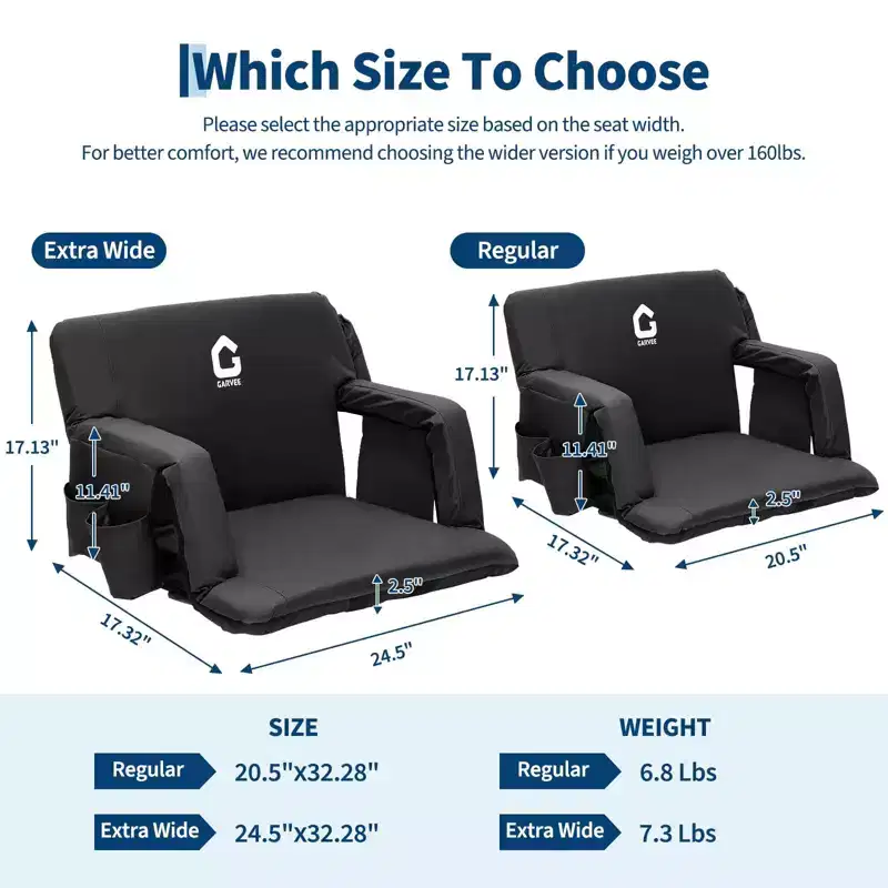 Stadium Seats with Back Support and Padded Cushion - Extra Wide 24.5 Bleacher Chair - Reclining Stadium Football Seats - 6 Adjustable Angle
