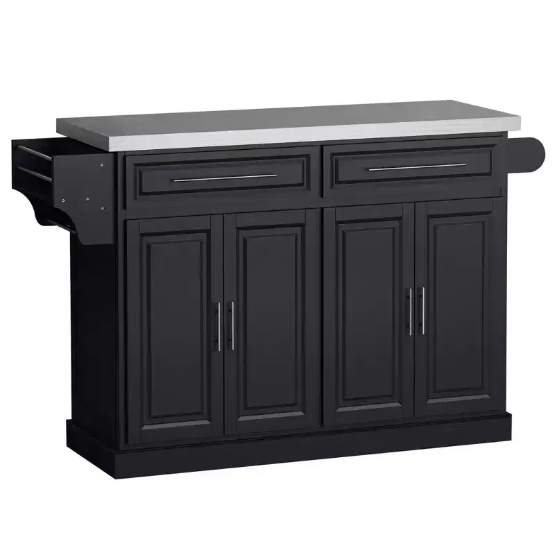 HOMCOM Portable Multi-Storage Rolling Kitchen Island Storage Cart with Stainless Steel Top & Cabinet on Wheels