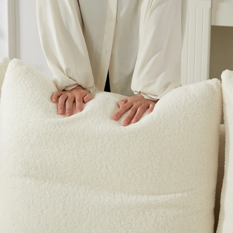 Beige 39.7 Teddy Fabric Lounge Chair with Plastic Legs