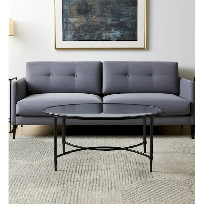 45 Clear and Black Glass and Metal Oval Coffee Table - 19 H x 45 W x 25 D