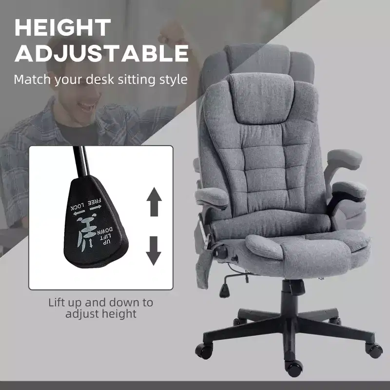 6 Point Vibrating Massage Office Chair with Heat, Linen High Back Massage Desk Chair with Reclining Backrest