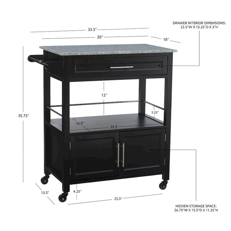 Barbara Rolling Mobile Kitchen Cart with Granite Top