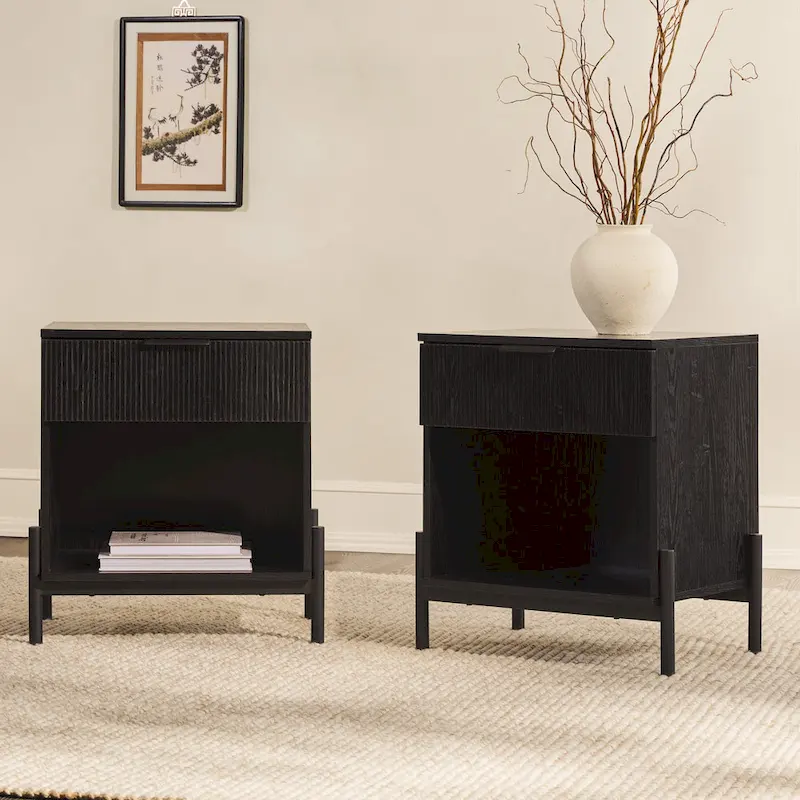 Modern Fluted-Drawer Nightstand (Set of 2)