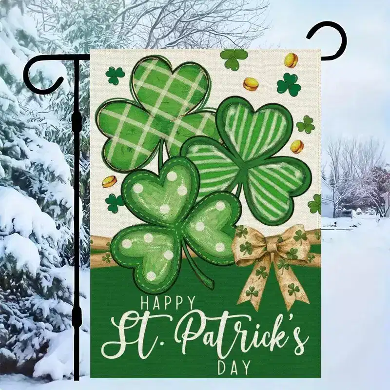 Lomsoe St Patrick's Day Welcome Garden Flag Green Shamrock Clover Yard Flag Spring Farmhouse Yard Decor St Patricks Day Gift Single Side 12x18Inch
