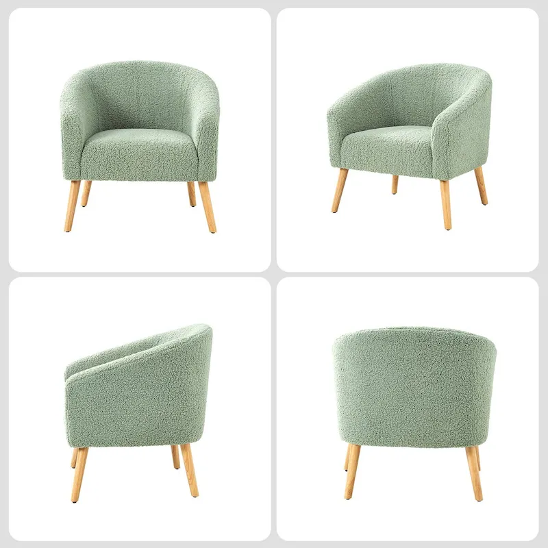Modern Boucle Armchair with Solid Wood Legs, Set of 2