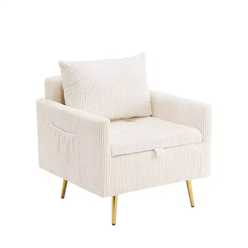 Furniliving Cozy Corduroy Single Seat Sofa with Lift-Up Storage & Side Pocket