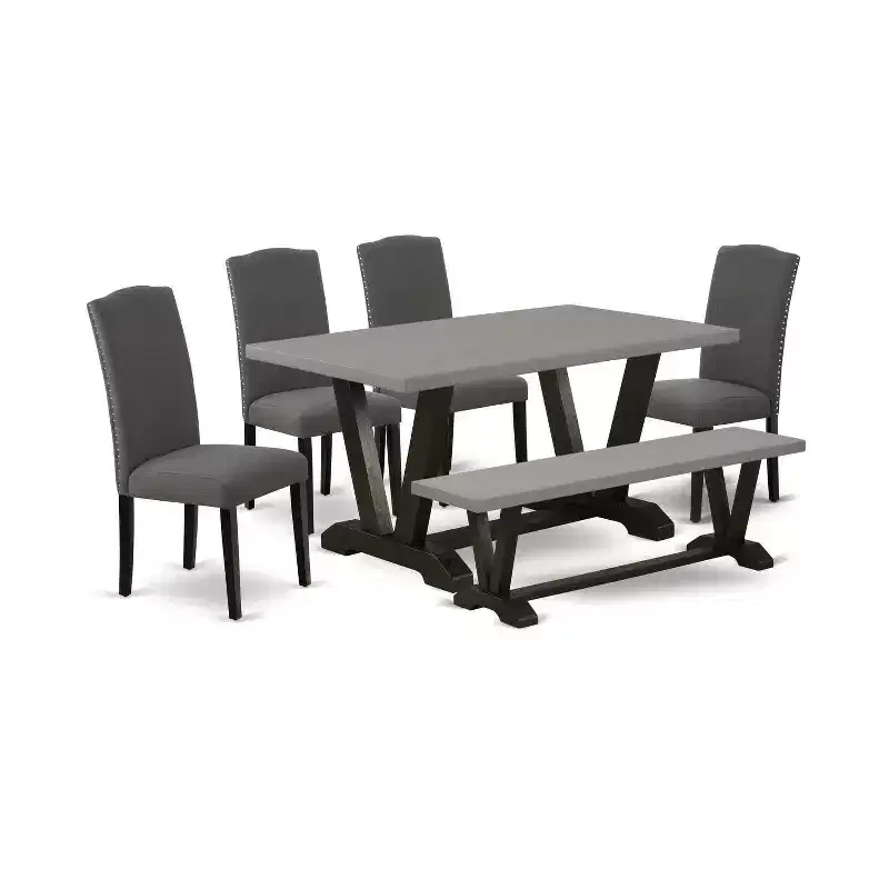 6-Piece Rectangle Natural Oak Finish Solid Wood Top Dining Table with 1-Bench, 4-Chairs with
