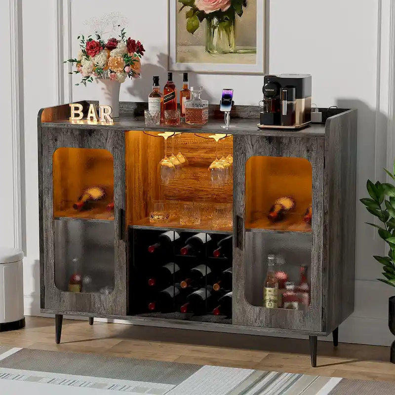 Sideboard Buffet Farmhouse Bar Cabinet with Wine Holder