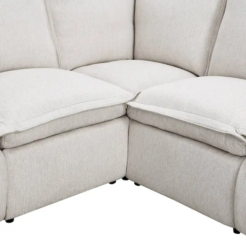 Linen L-Shaped Sectional Sofa with Power Recliners & USB
