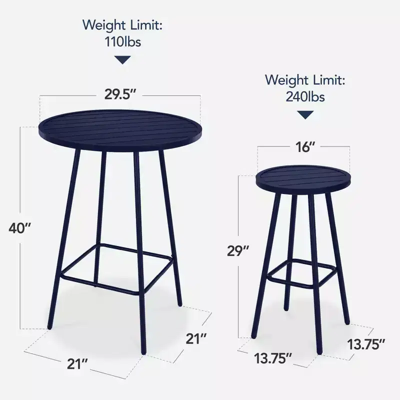 Best Choice Products 3-Piece Steel Patio Bar Height Round Bistro Set w/ Backless Stools, Slatted Design