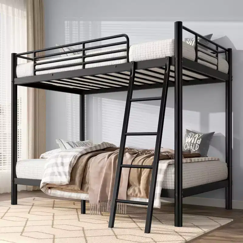 Okak 75IN Twin-Over-Twin Size Tall Bunk Bed, Twin Bed with Ladder and Safety Safety Guardrails, Kids Bunk Beds for Bedroom, Dormitory, Black