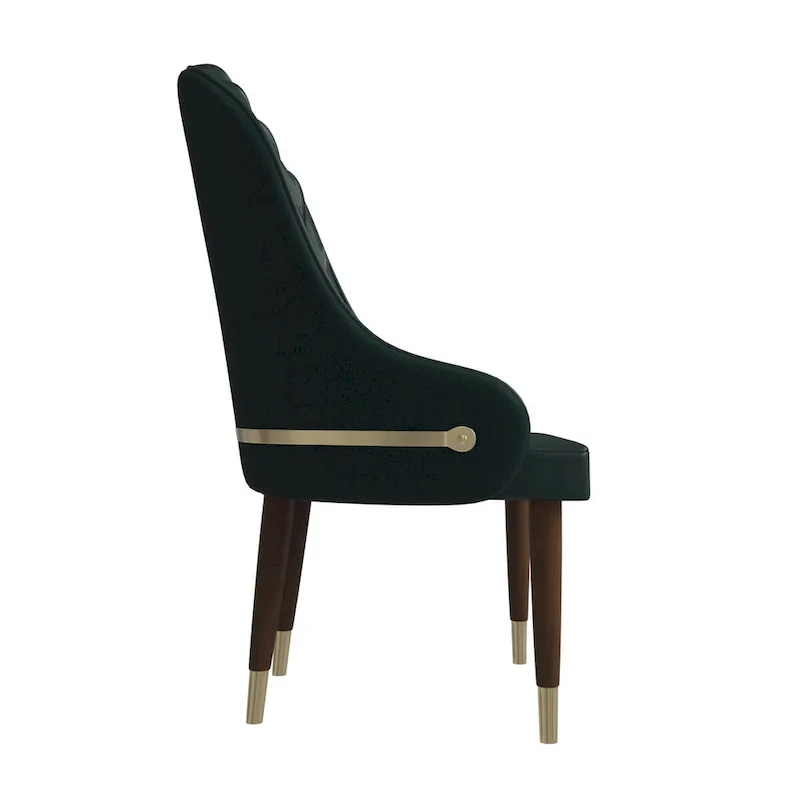 Leather Dining Chair with a Ripple Back and Gold Accents Design Elara Collection