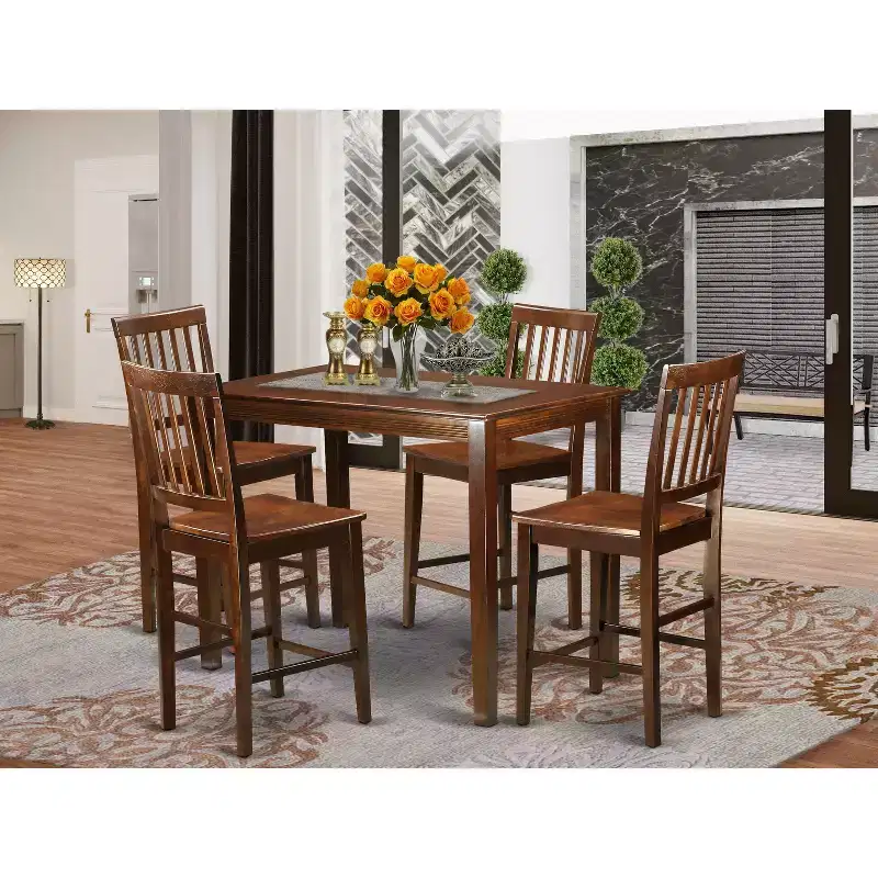 HomeStock 5-Pc Mahogany Finish Solid Wood Top - Dining Room Set - Seats 4