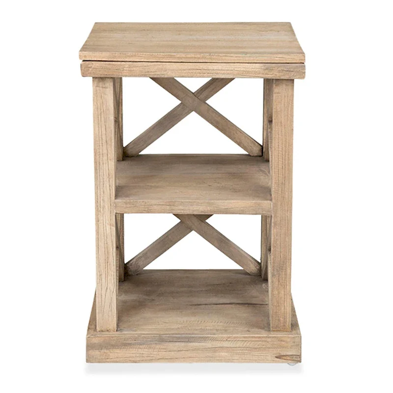 Distressed Natural Mindi Wood Cross Frame End Table